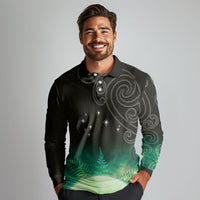 New Zealand Matariki Long Sleeve Polo Shirt Pleiades Star Cluster Green Galaxy LT05 - Polynesian Pride