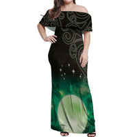 New Zealand Matariki Off Shoulder Maxi Dress Pleiades Star Cluster Green Galaxy LT05 Women Green - Polynesian Pride