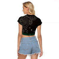 New Zealand Matariki Raglan Cropped T Shirt Pleiades Star Cluster Green Galaxy LT05 - Polynesian Pride