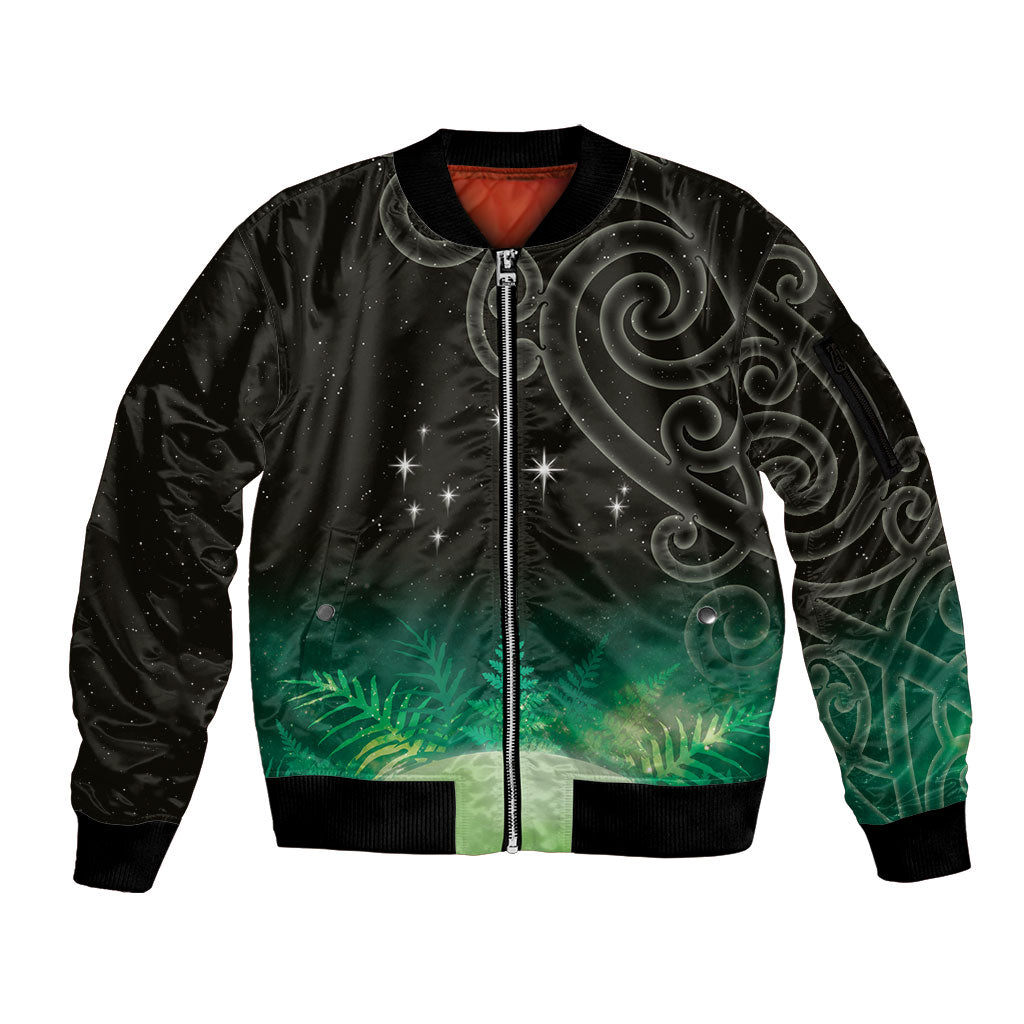 New Zealand Matariki Sleeve Zip Bomber Jacket Pleiades Star Cluster Green Galaxy