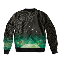 New Zealand Matariki Sleeve Zip Bomber Jacket Pleiades Star Cluster Green Galaxy