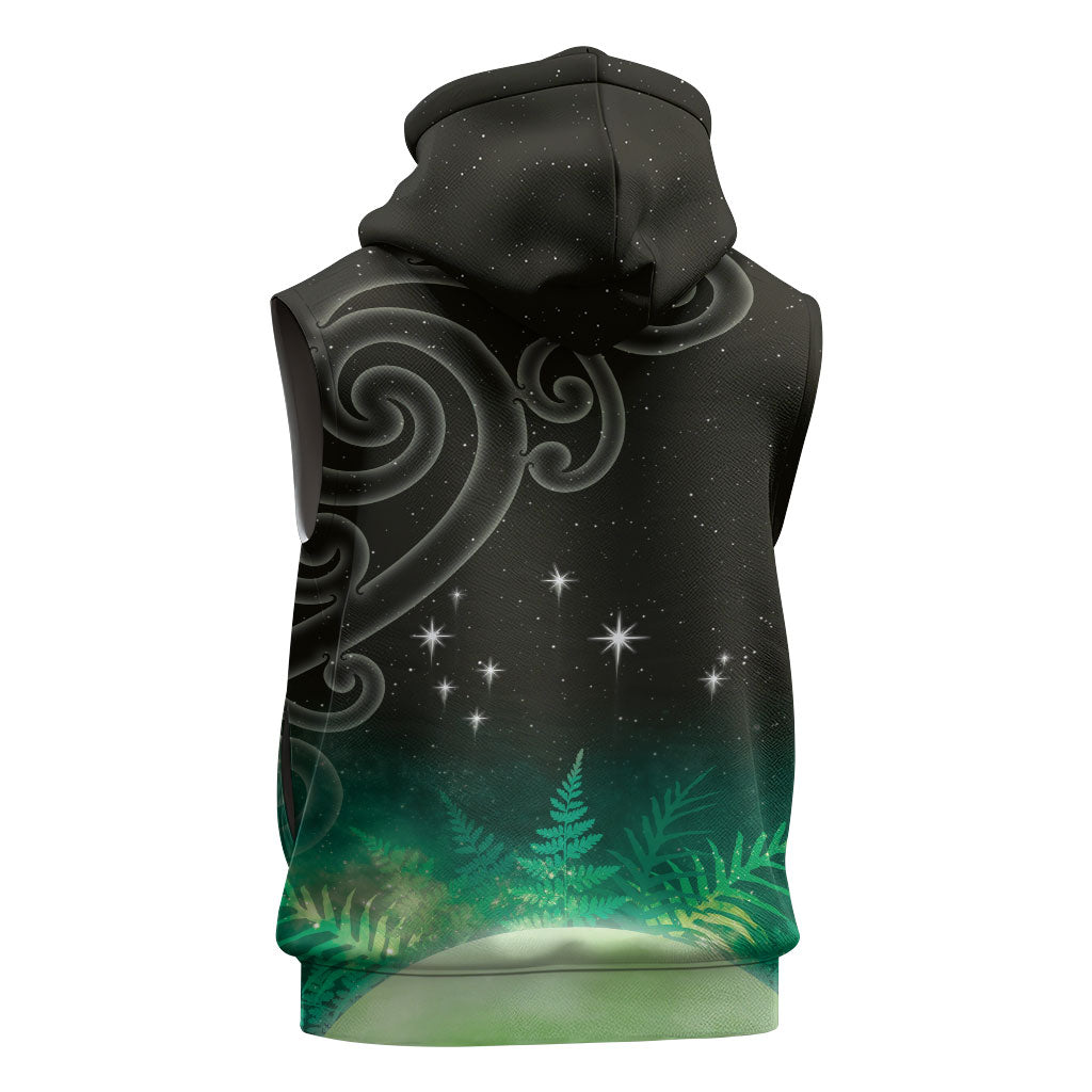 New Zealand Matariki Sleeveless Hoodie Pleiades Star Cluster Green Galaxy