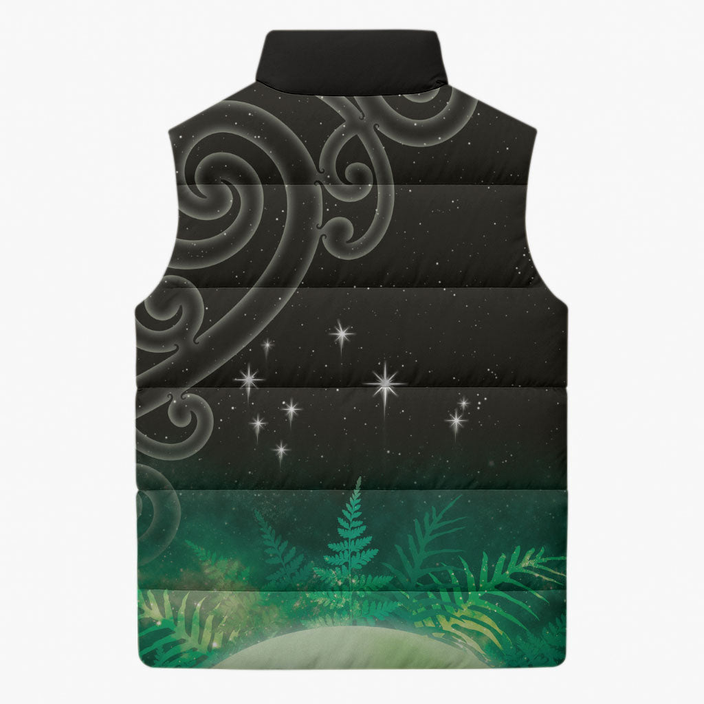 New Zealand Matariki Sleeveless Puffer Jacket Pleiades Star Cluster Green Galaxy
