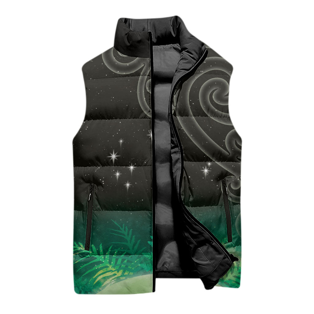 New Zealand Matariki Sleeveless Puffer Jacket Pleiades Star Cluster Green Galaxy