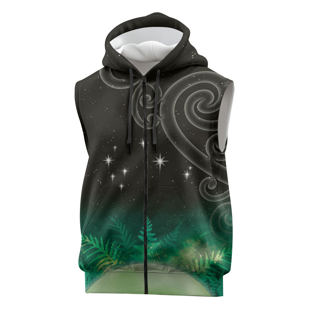 New Zealand Matariki Sleeveless Zip Hoodie Pleiades Star Cluster Green Galaxy LT05 Green - Polynesian Pride
