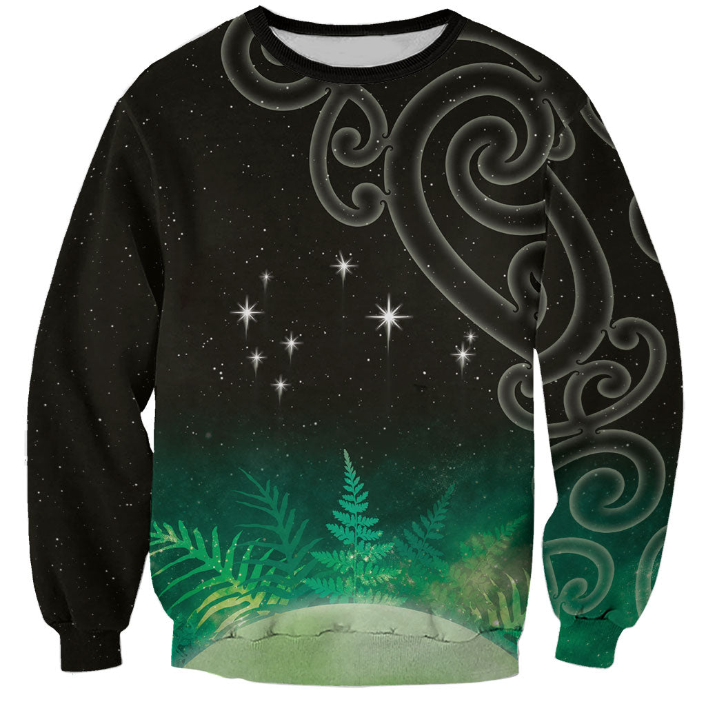 New Zealand Matariki Sweatshirt Pleiades Star Cluster Green Galaxy LT05 Unisex Green - Polynesian Pride