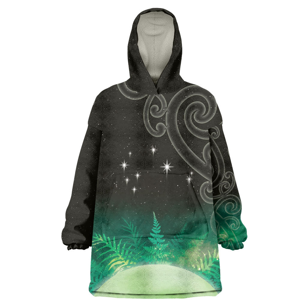 New Zealand Matariki Wearable Blanket Hoodie Pleiades Star Cluster Green Galaxy LT05 One Size Green - Polynesian Pride
