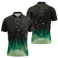 New Zealand Matariki Zipper Polo Shirt Pleiades Star Cluster Green Galaxy LT05 - Polynesian Pride