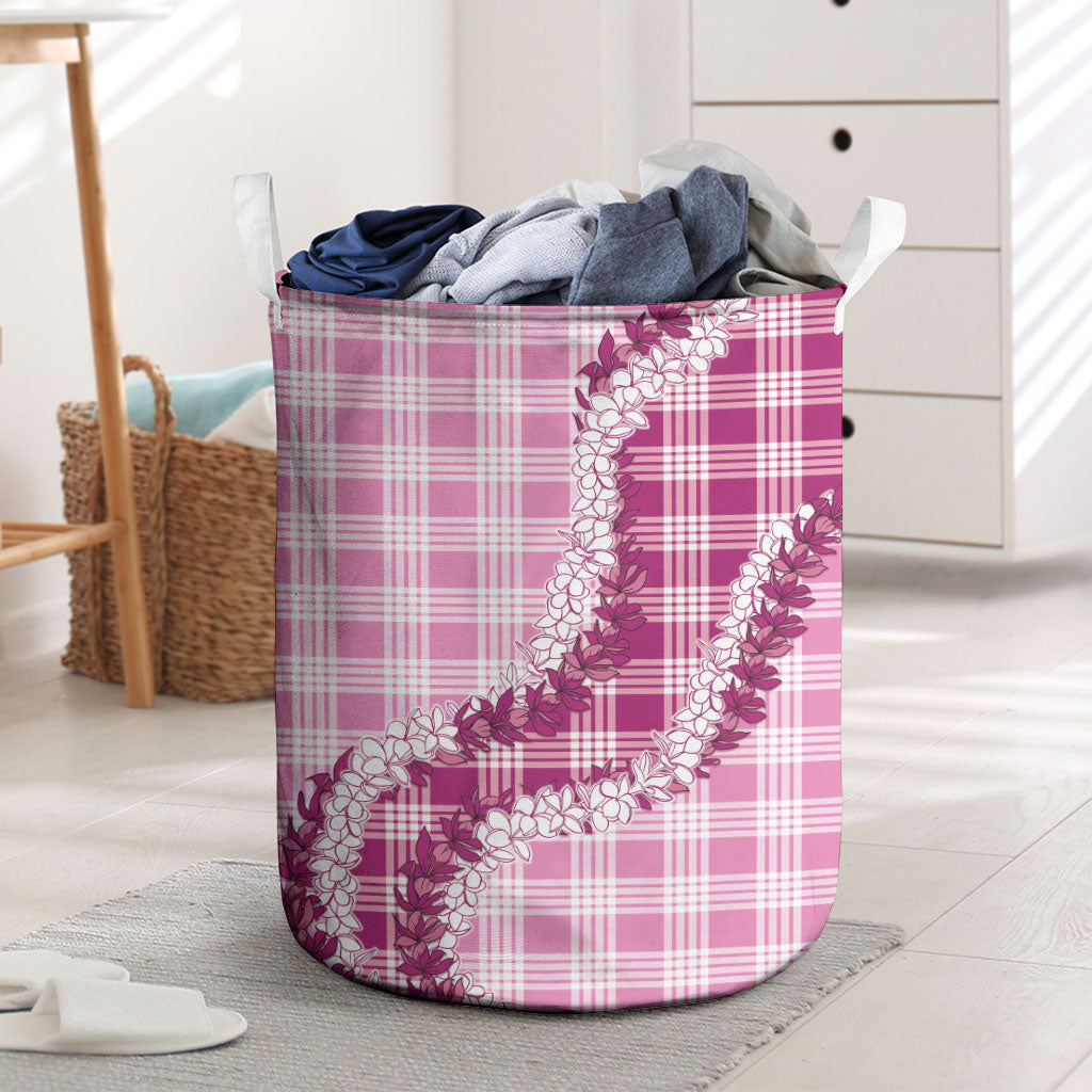 Pink Hawaii Palaka Laundry Basket Hawaiian Honohono Lei