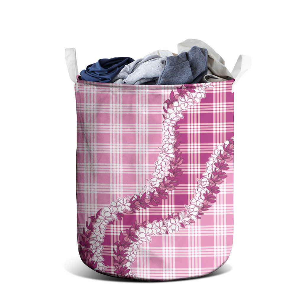 Pink Hawaii Palaka Laundry Basket Hawaiian Honohono Lei