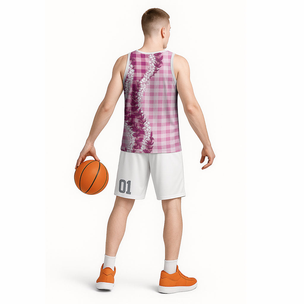 Pink Hawaii Palaka Basketball Jersey Hawaiian Honohono Lei