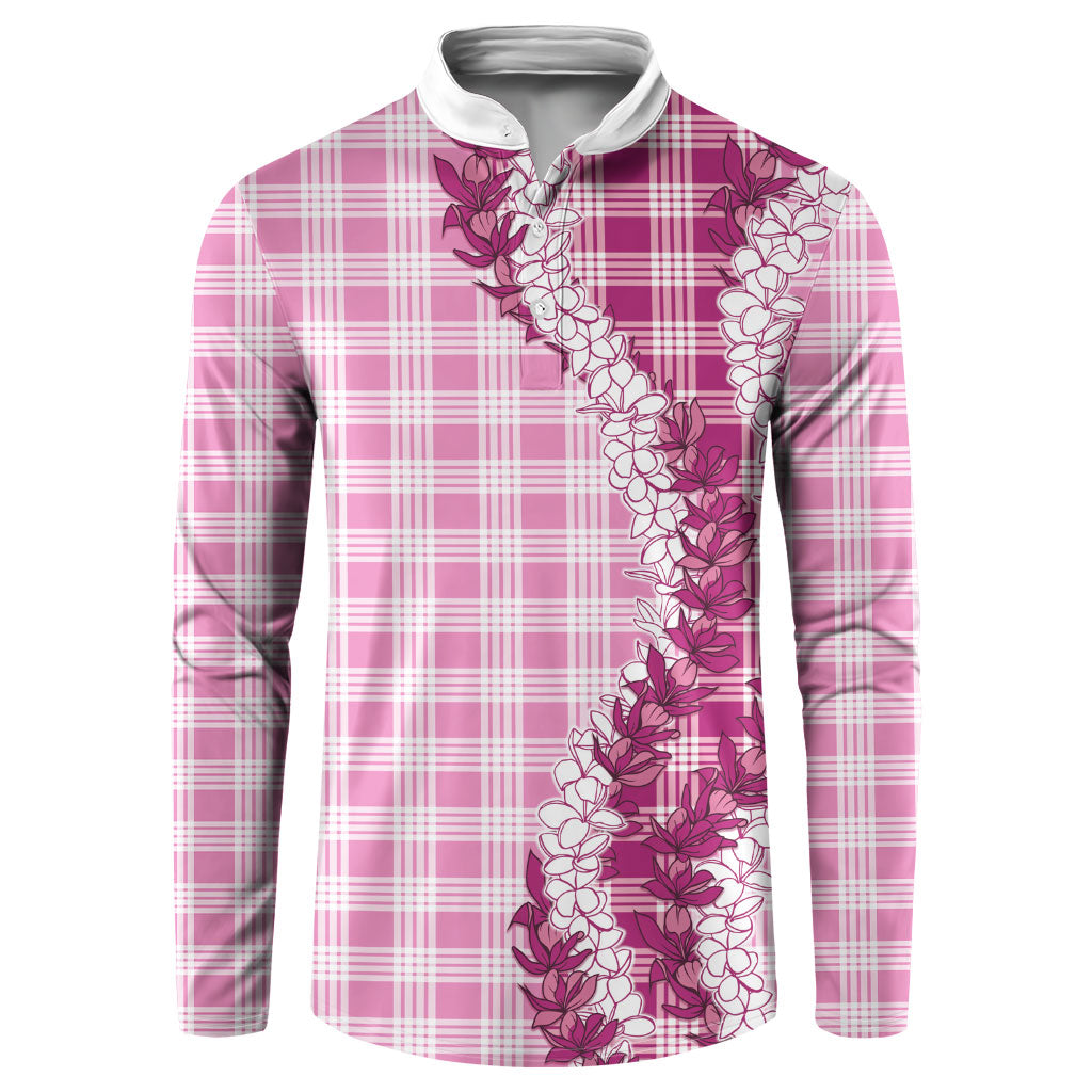 Pink Hawaii Palaka Button Sweatshirt Hawaiian Honohono Lei