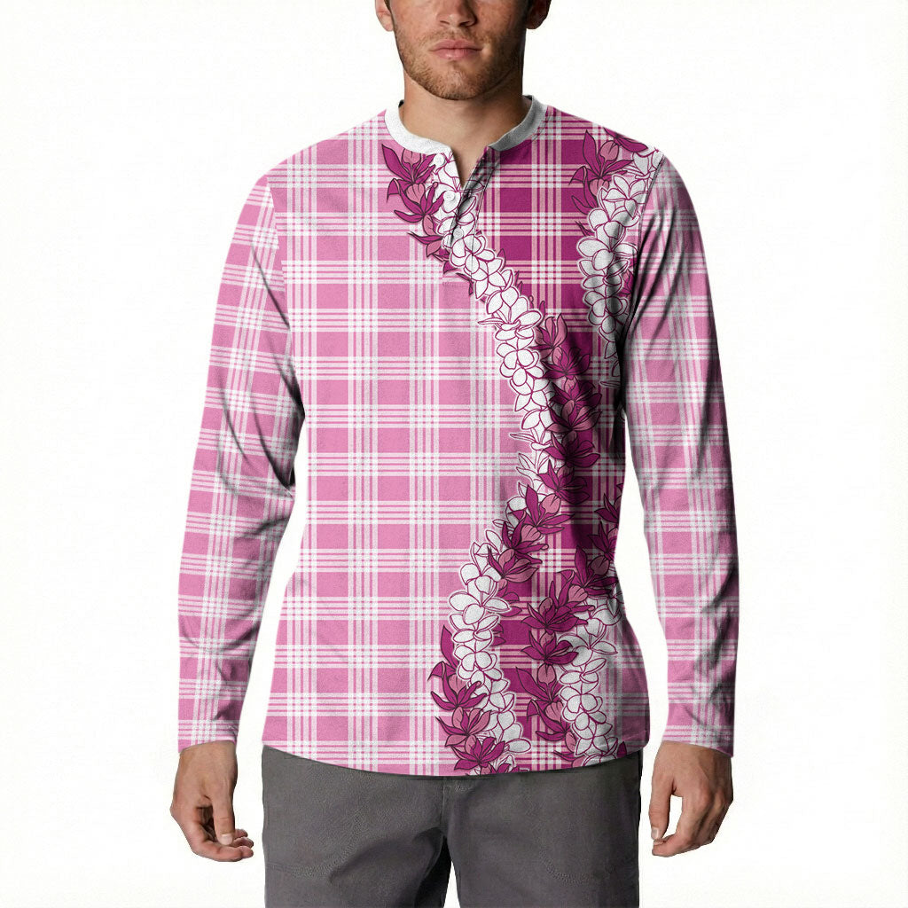 Pink Hawaii Palaka Button Sweatshirt Hawaiian Honohono Lei