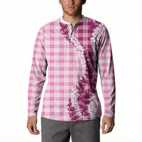 Pink Hawaii Palaka Button Sweatshirt Hawaiian Honohono Lei