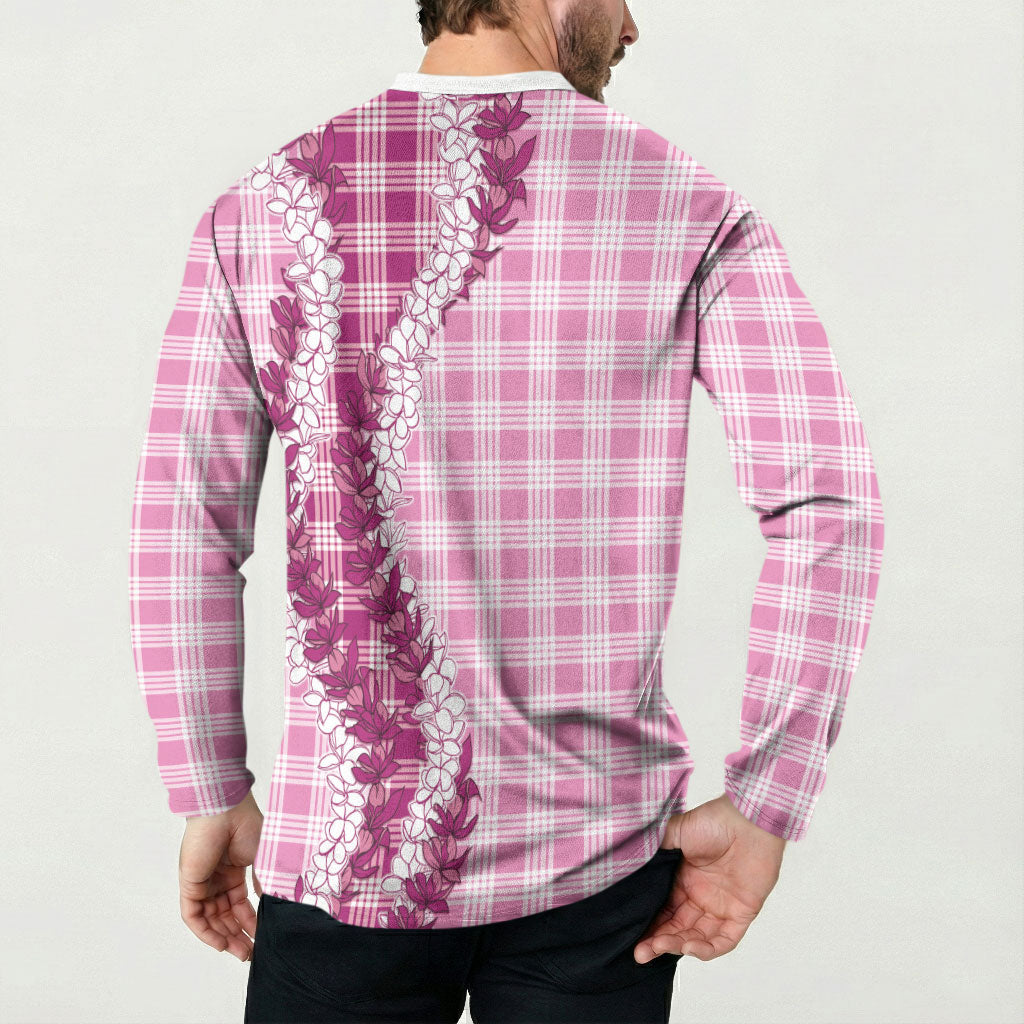 Pink Hawaii Palaka Button Sweatshirt Hawaiian Honohono Lei
