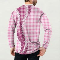 Pink Hawaii Palaka Button Sweatshirt Hawaiian Honohono Lei