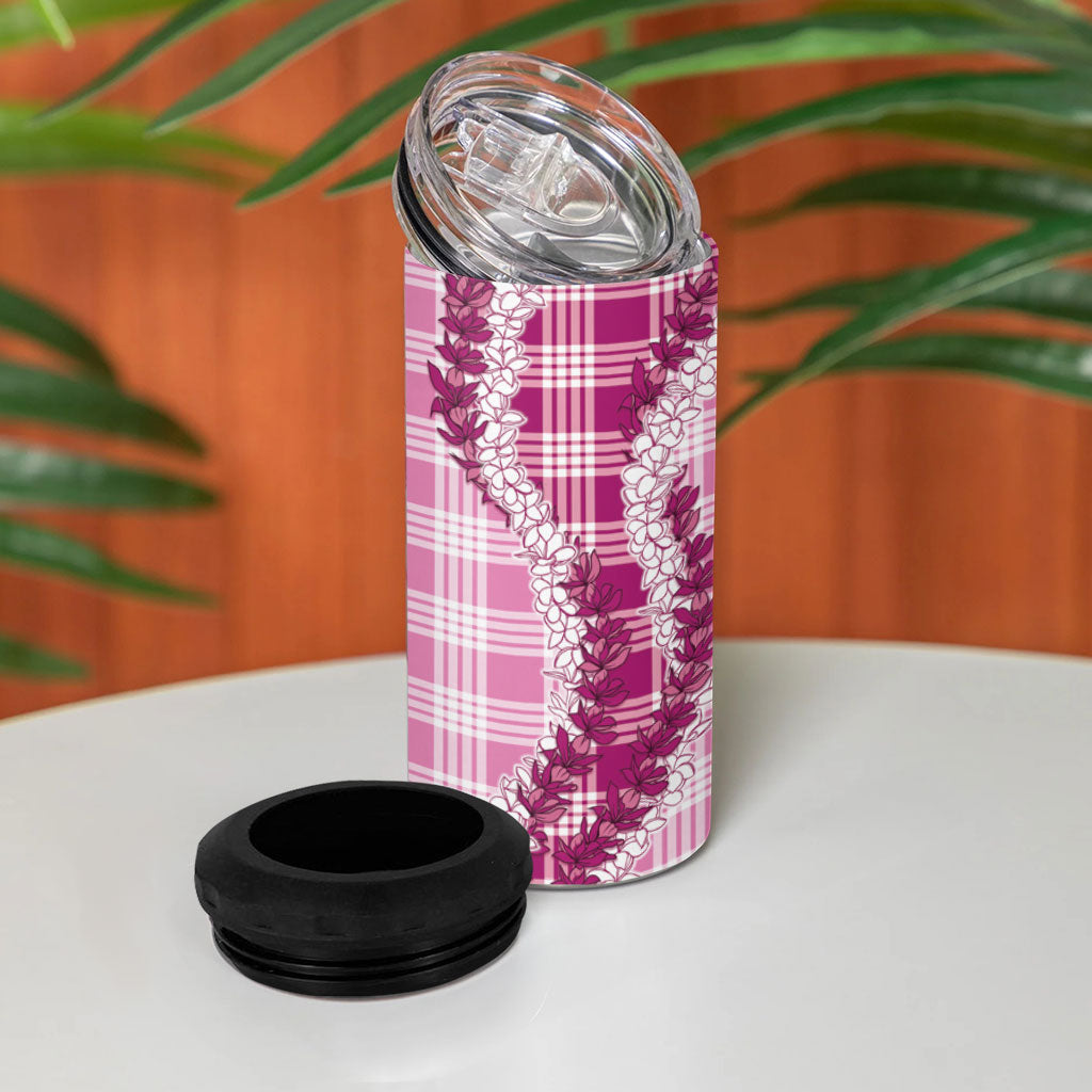 Pink Hawaii Palaka 4 in 1 Can Cooler Tumbler Hawaiian Honohono Lei LT05 - Polynesian Pride