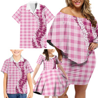 Pink Hawaii Palaka Family Matching Off Shoulder Short Dress and Hawaiian Shirt Hawaiian Honohono Lei LT05 - Polynesian Pride