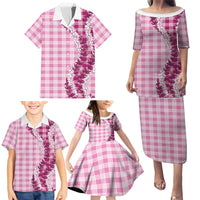 Pink Hawaii Palaka Family Matching Puletasi and Hawaiian Shirt Hawaiian Honohono Lei LT05 - Polynesian Pride