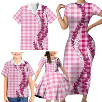 Pink Hawaii Palaka Family Matching Short Sleeve Bodycon Dress and Hawaiian Shirt Hawaiian Honohono Lei LT05 - Polynesian Pride