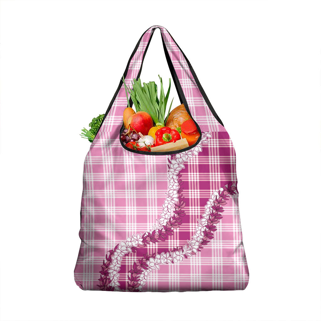 Pink Hawaii Palaka Grocery Bag Hawaiian Honohono Lei