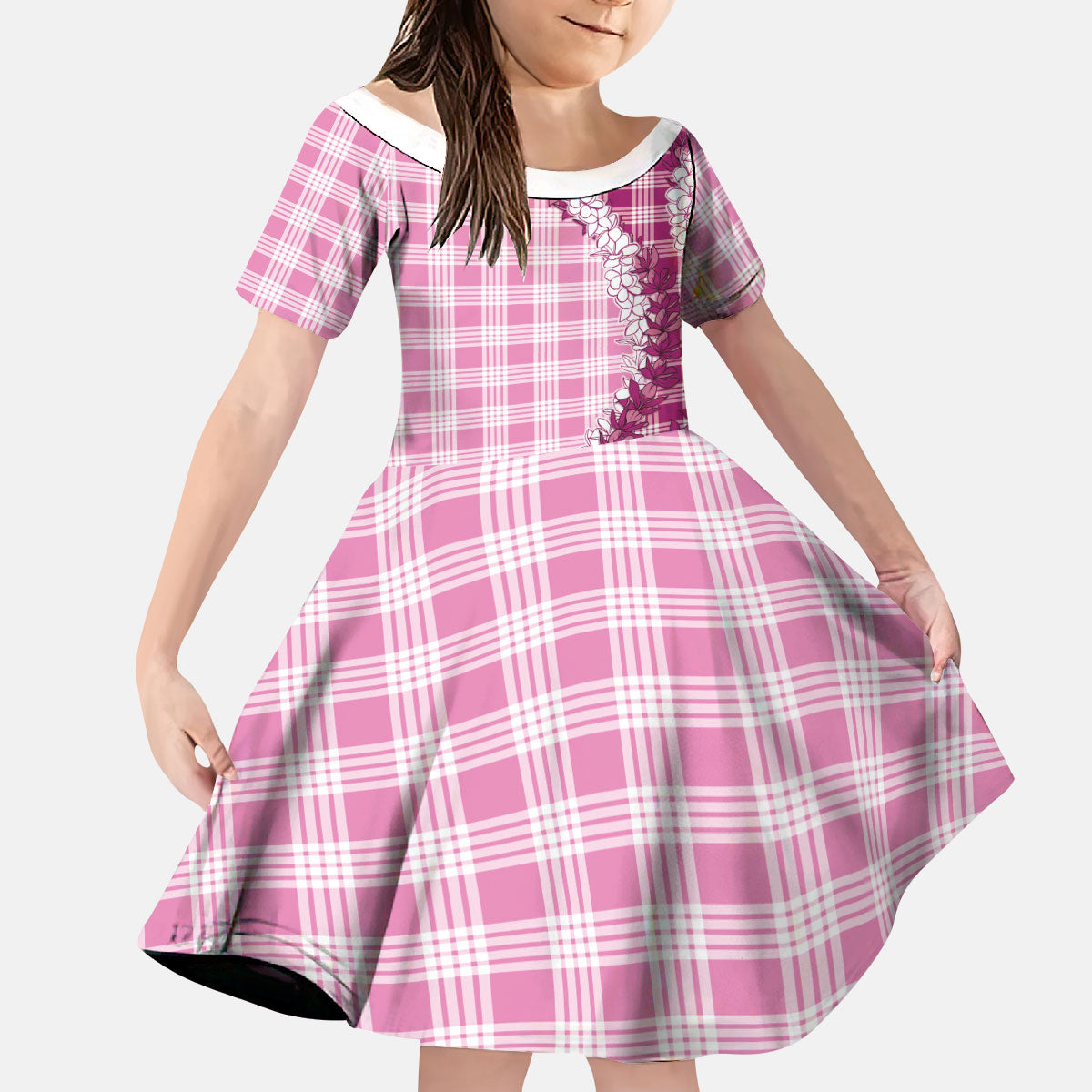 Pink Hawaii Palaka Kid Short Sleeve Dress Hawaiian Honohono Lei LT05 KID Pink - Polynesian Pride
