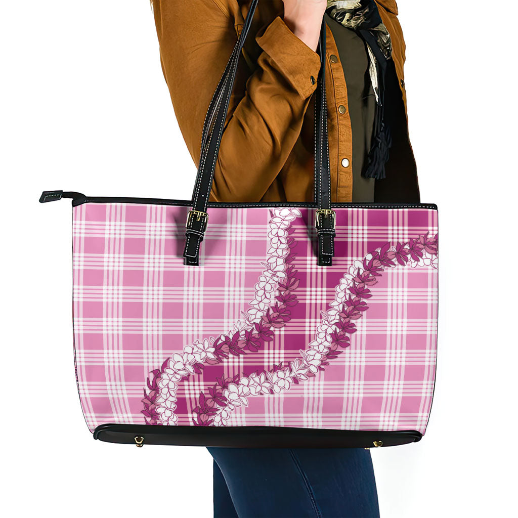 Pink Hawaii Palaka Leather Tote Bag Hawaiian Honohono Lei
