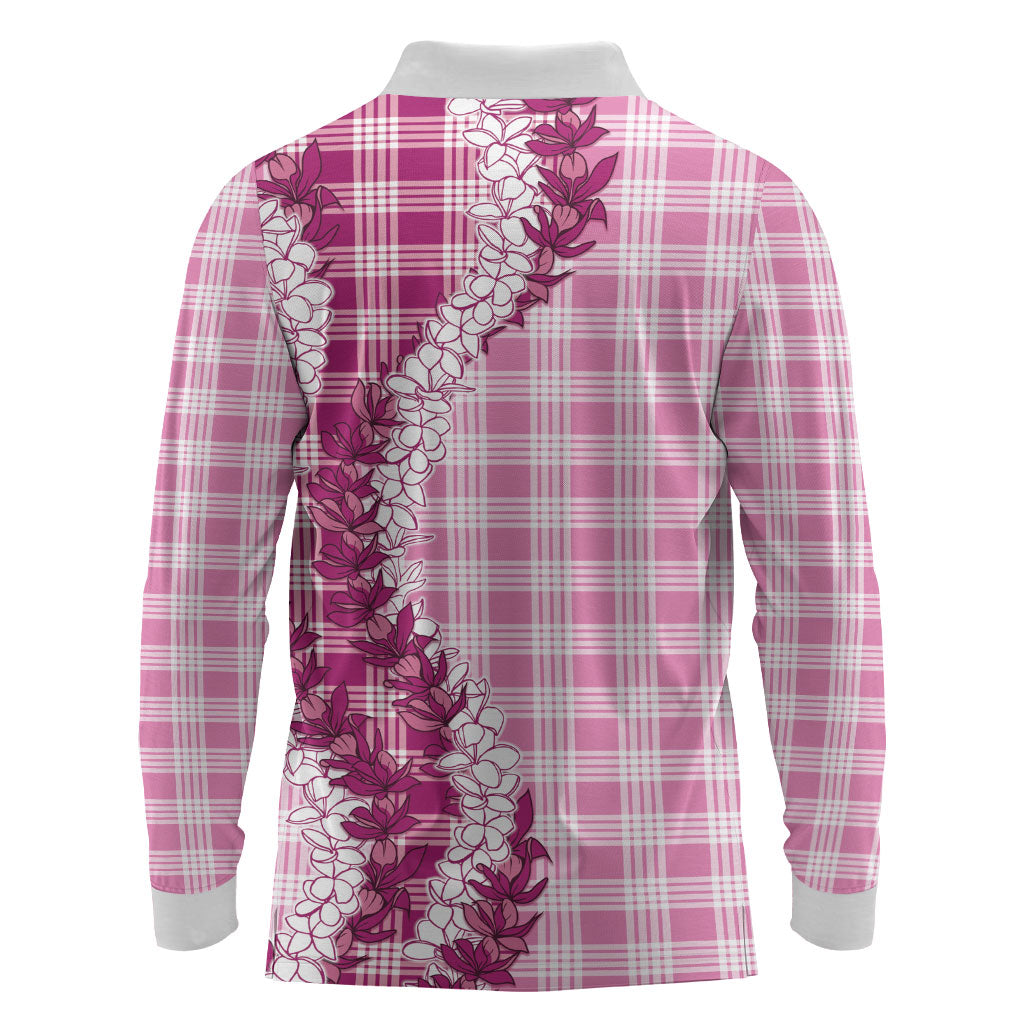 Pink Hawaii Palaka Long Sleeve Polo Shirt Hawaiian Honohono Lei LT05 - Polynesian Pride