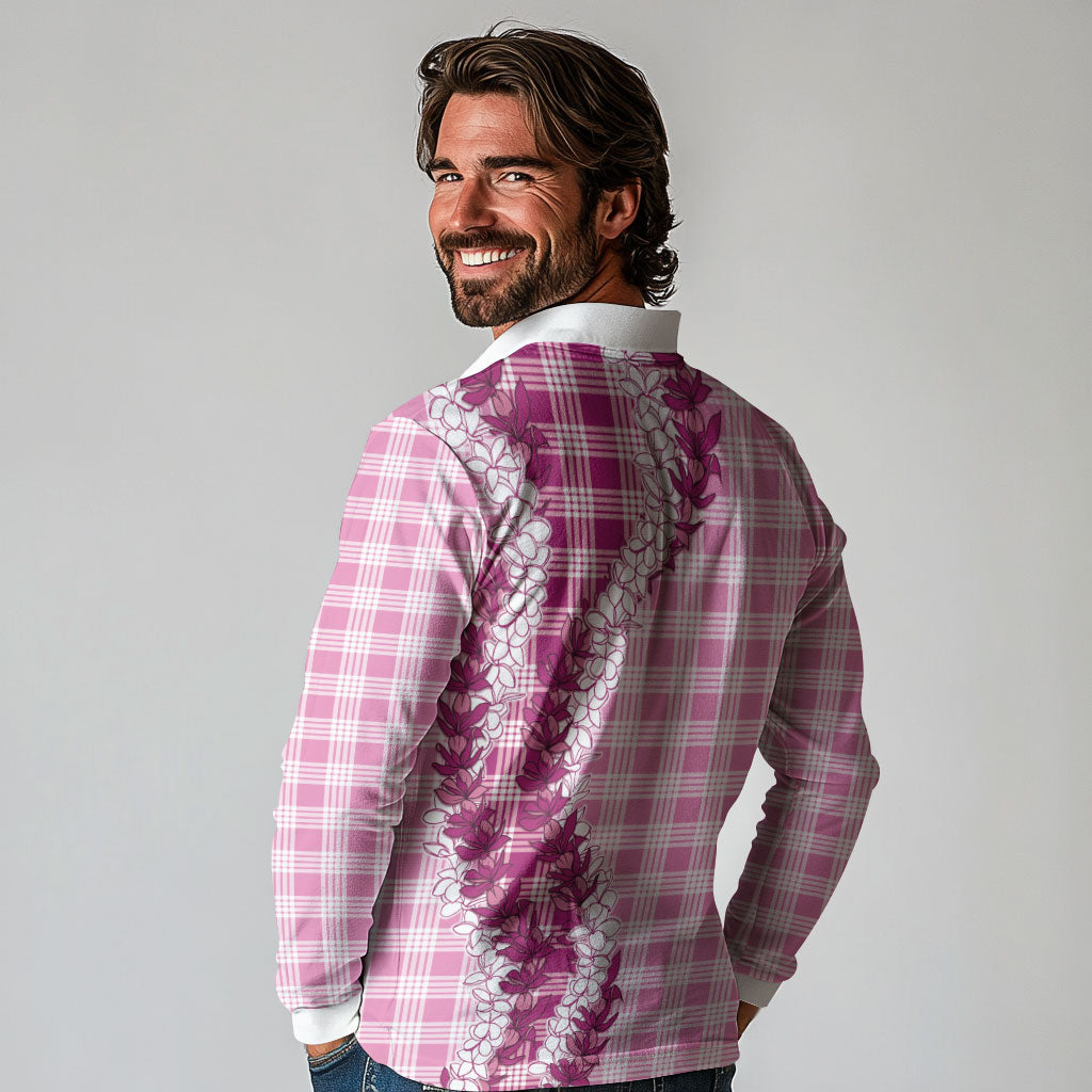 Pink Hawaii Palaka Long Sleeve Polo Shirt Hawaiian Honohono Lei LT05 - Polynesian Pride