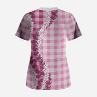 Pink Hawaii Palaka Scrub Top Hawaiian Honohono Lei