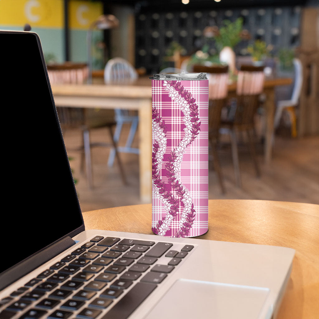 Pink Hawaii Palaka Skinny Tumbler Hawaiian Honohono Lei LT05 - Polynesian Pride