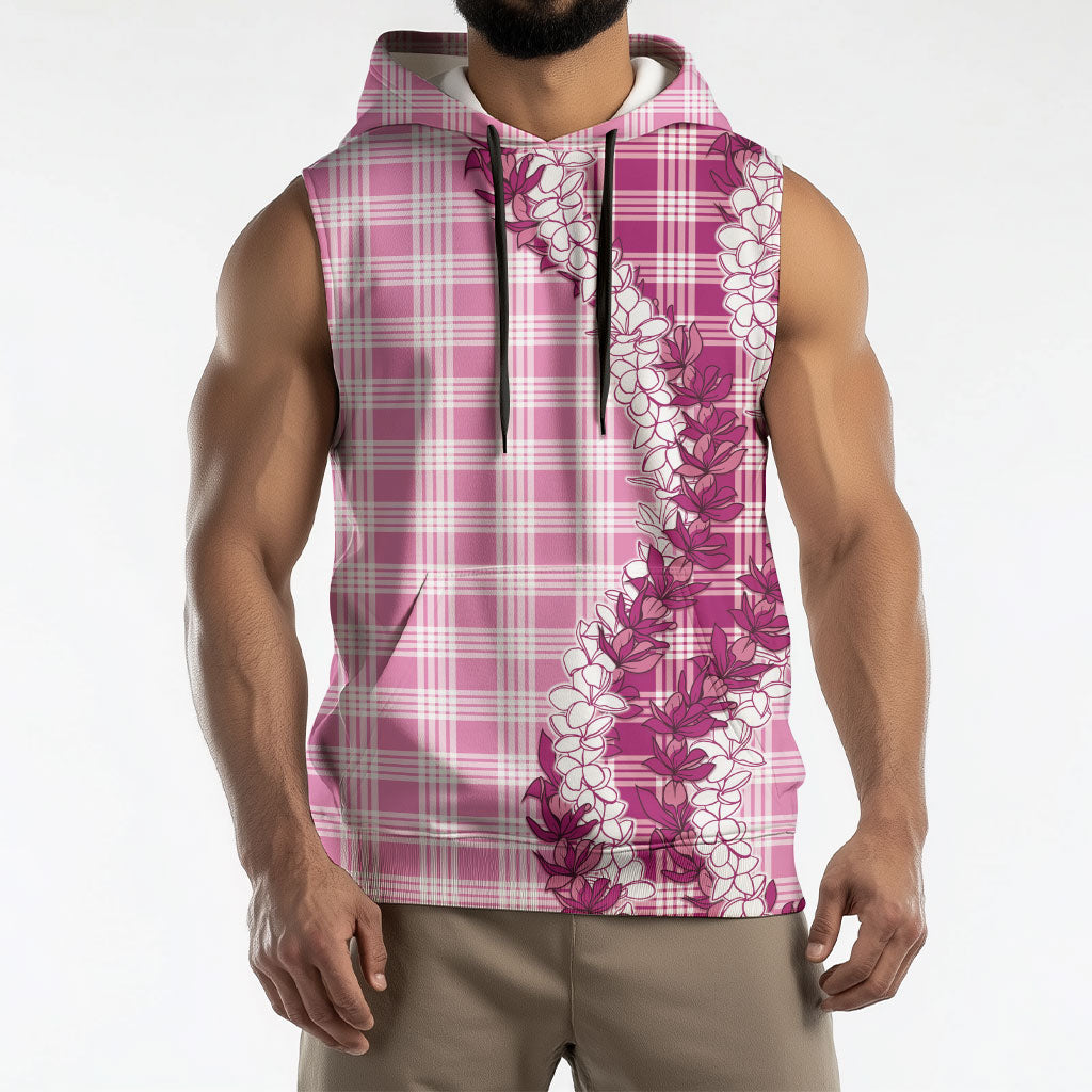 Pink Hawaii Palaka Sleeveless Hoodie Hawaiian Honohono Lei LT05 - Polynesian Pride