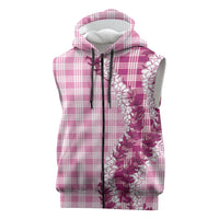 Pink Hawaii Palaka Sleeveless Zip Hoodie Hawaiian Honohono Lei LT05 Pink - Polynesian Pride