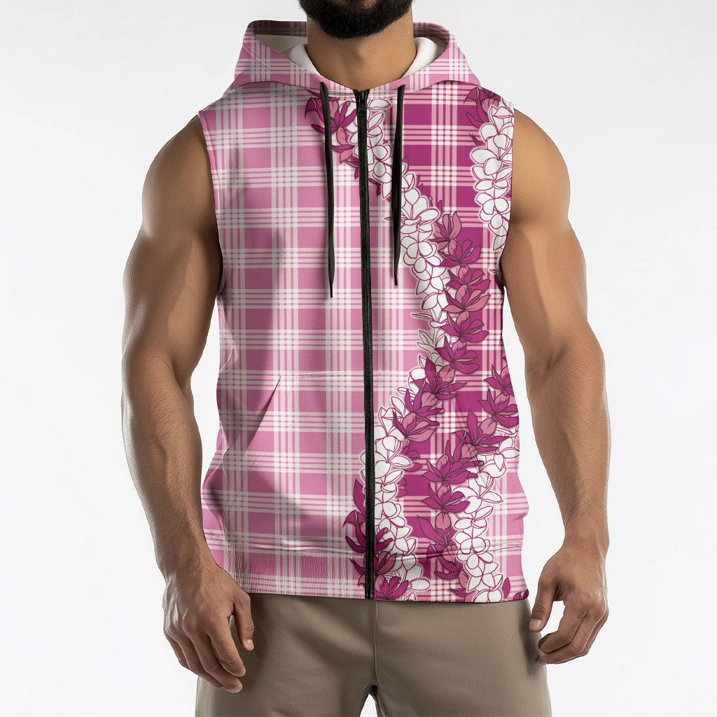 Pink Hawaii Palaka Sleeveless Zip Hoodie Hawaiian Honohono Lei LT05 - Polynesian Pride