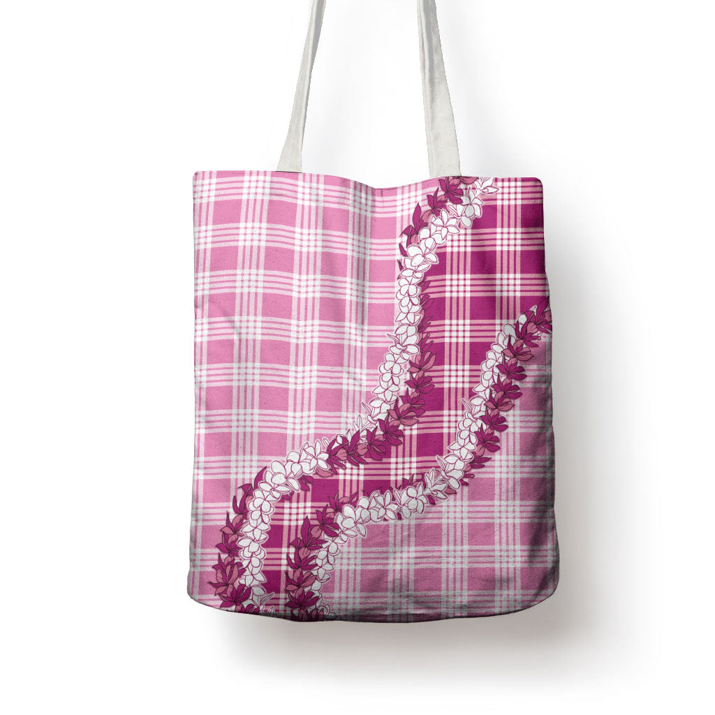 Pink Hawaii Palaka Tote Bag Hawaiian Honohono Lei