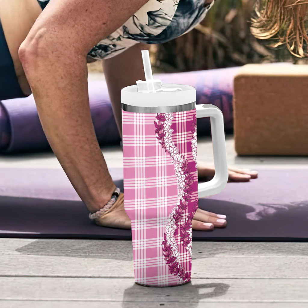 Pink Hawaii Palaka Tumbler With Handle Hawaiian Honohono Lei