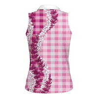 Pink Hawaii Palaka Women Sleeveless Polo Shirt Hawaiian Honohono Lei LT05 - Polynesian Pride