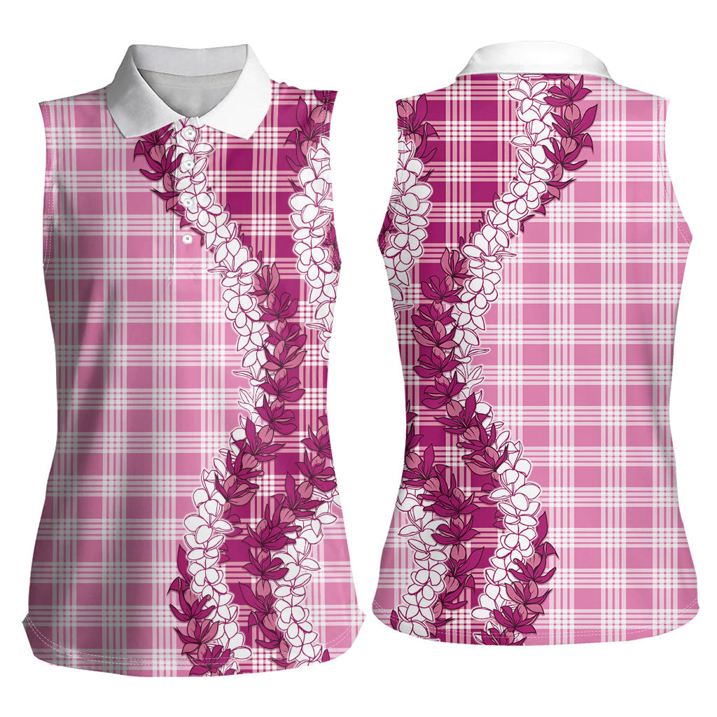 Pink Hawaii Palaka Women Sleeveless Polo Shirt Hawaiian Honohono Lei LT05 - Polynesian Pride