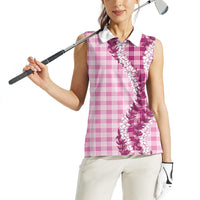 Pink Hawaii Palaka Women Sleeveless Polo Shirt Hawaiian Honohono Lei LT05 - Polynesian Pride