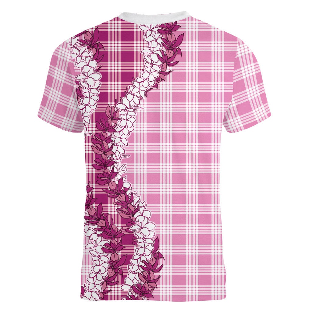 Pink Hawaii Palaka Women V-Neck T-Shirt Hawaiian Honohono Lei LT05 - Polynesian Pride