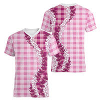 Pink Hawaii Palaka Women V-Neck T-Shirt Hawaiian Honohono Lei LT05 - Polynesian Pride