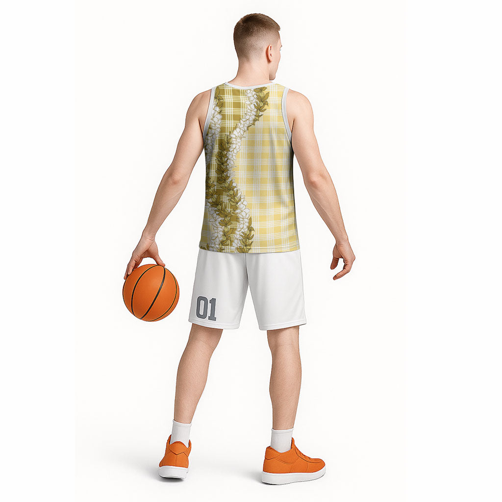 Yellow Hawaii Palaka Basketball Jersey Hawaiian Honohono Lei