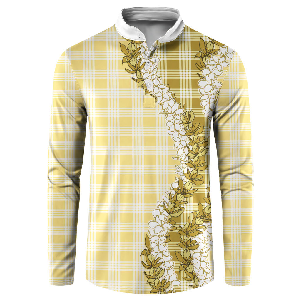 Yellow Hawaii Palaka Button Sweatshirt Hawaiian Honohono Lei