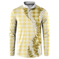Yellow Hawaii Palaka Button Sweatshirt Hawaiian Honohono Lei