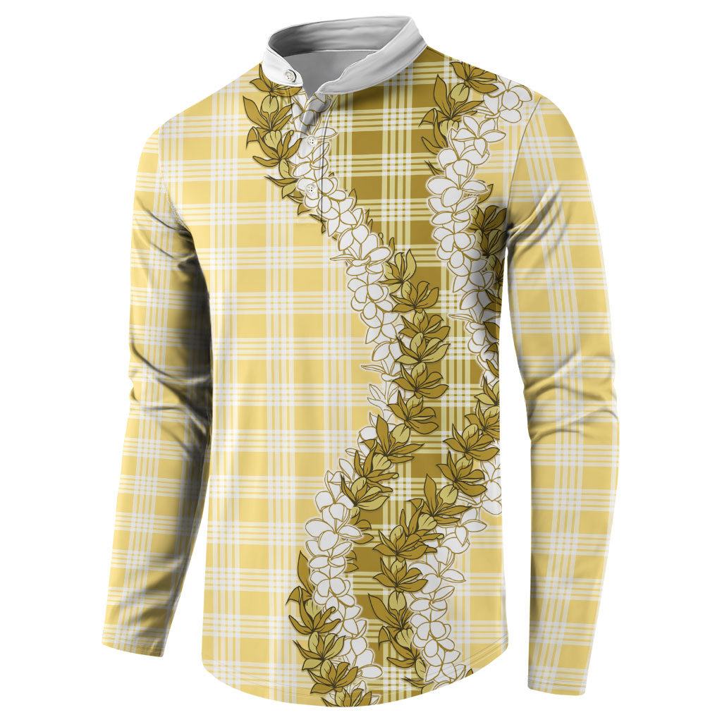 Yellow Hawaii Palaka Button Sweatshirt Hawaiian Honohono Lei