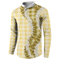 Yellow Hawaii Palaka Button Sweatshirt Hawaiian Honohono Lei