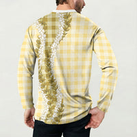 Yellow Hawaii Palaka Button Sweatshirt Hawaiian Honohono Lei