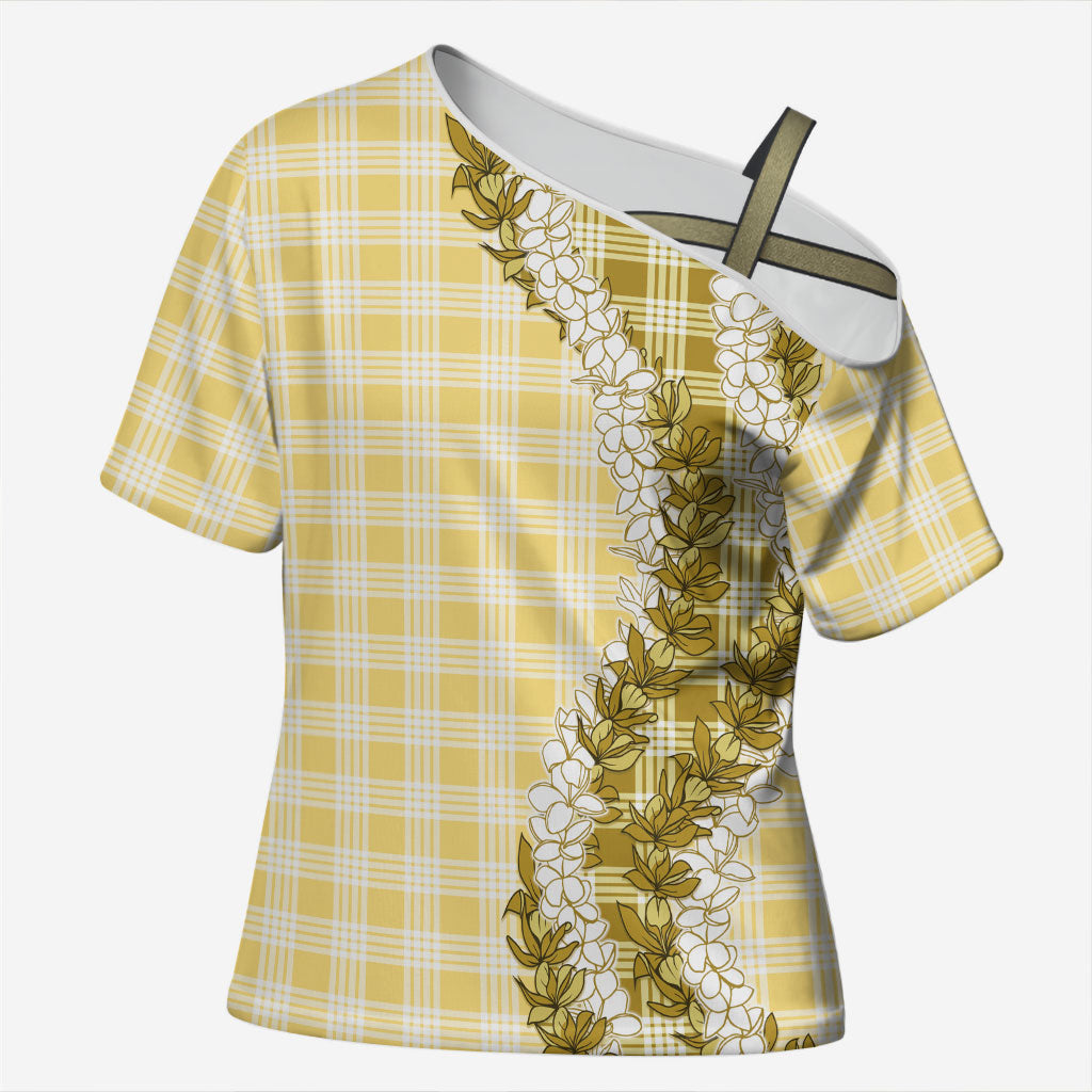 Yellow Hawaii Palaka Cross Shoulder Shirt Hawaiian Honohono Lei LT05 Female Yellow - Polynesian Pride