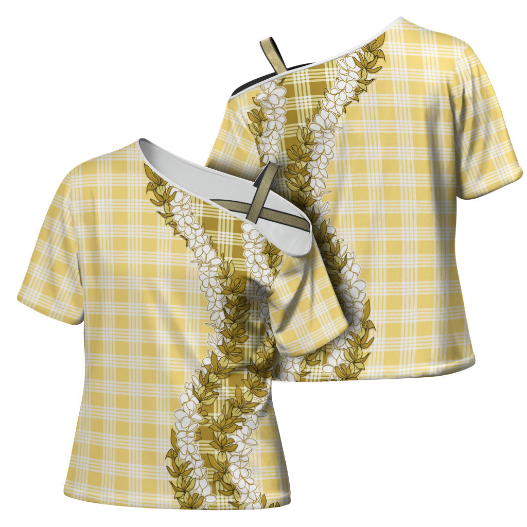Yellow Hawaii Palaka Cross Shoulder Shirt Hawaiian Honohono Lei