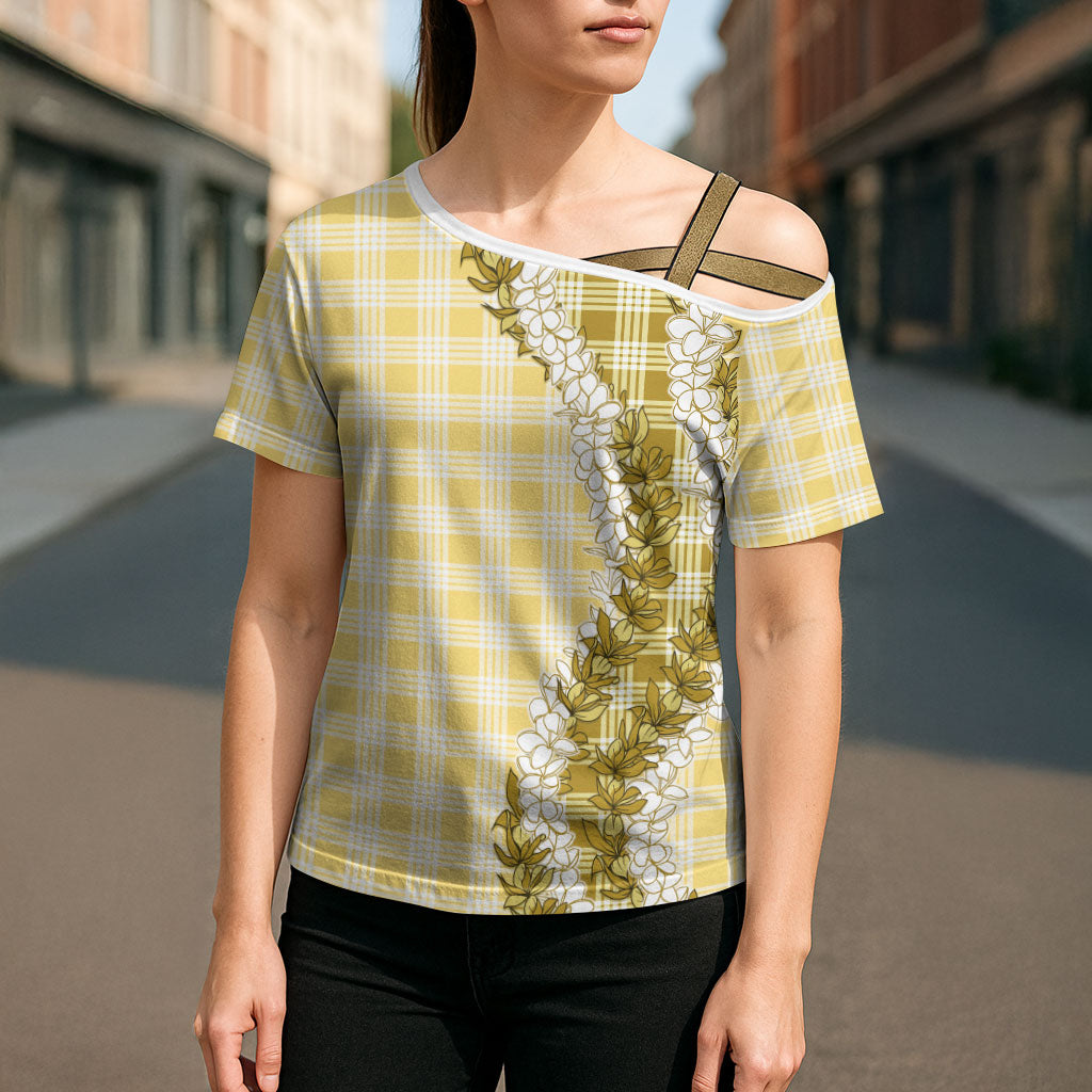 Yellow Hawaii Palaka Cross Shoulder Shirt Hawaiian Honohono Lei